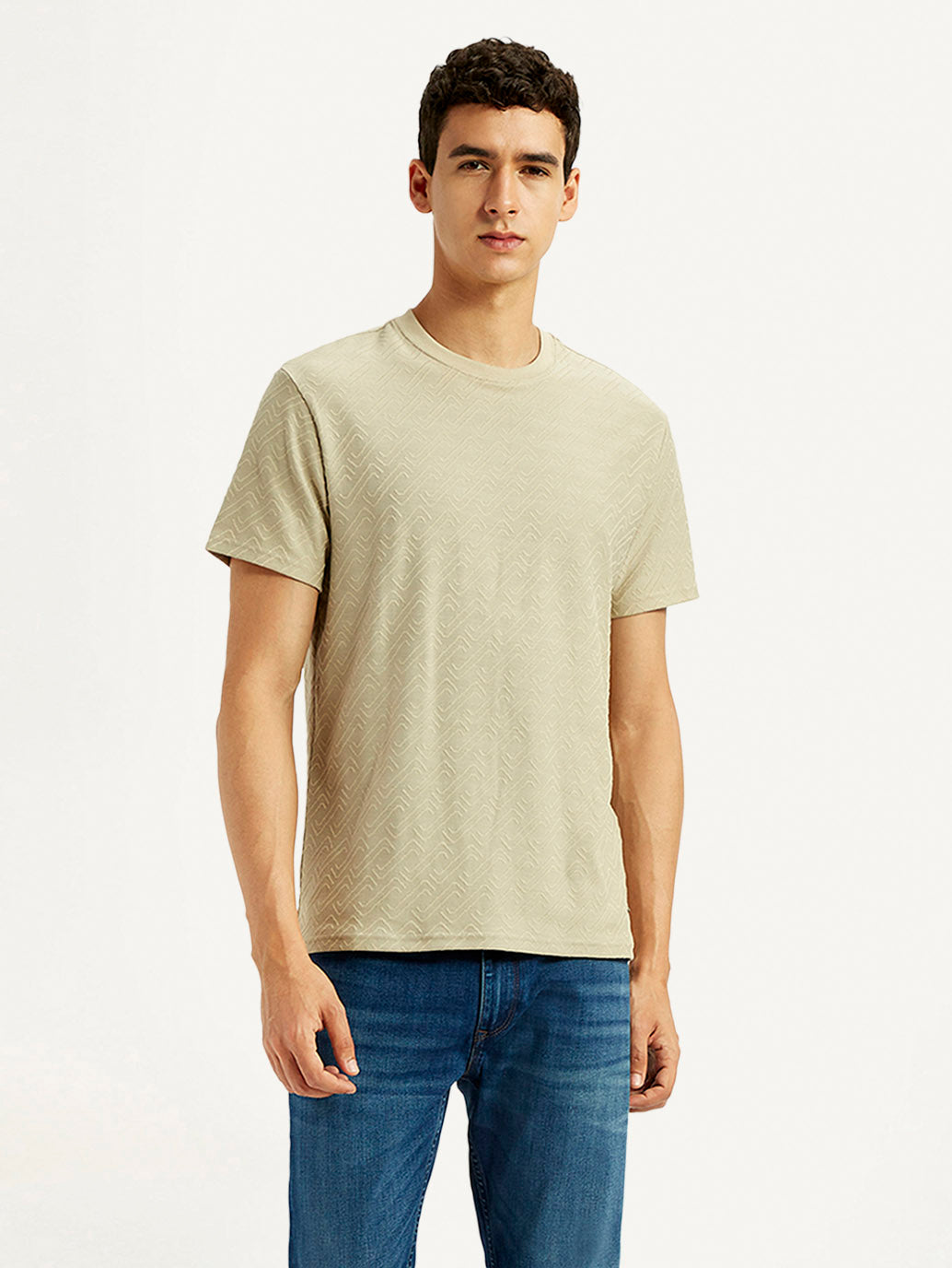 Men's Solid Beige Slim Fit T-shirt - Styleshot View
