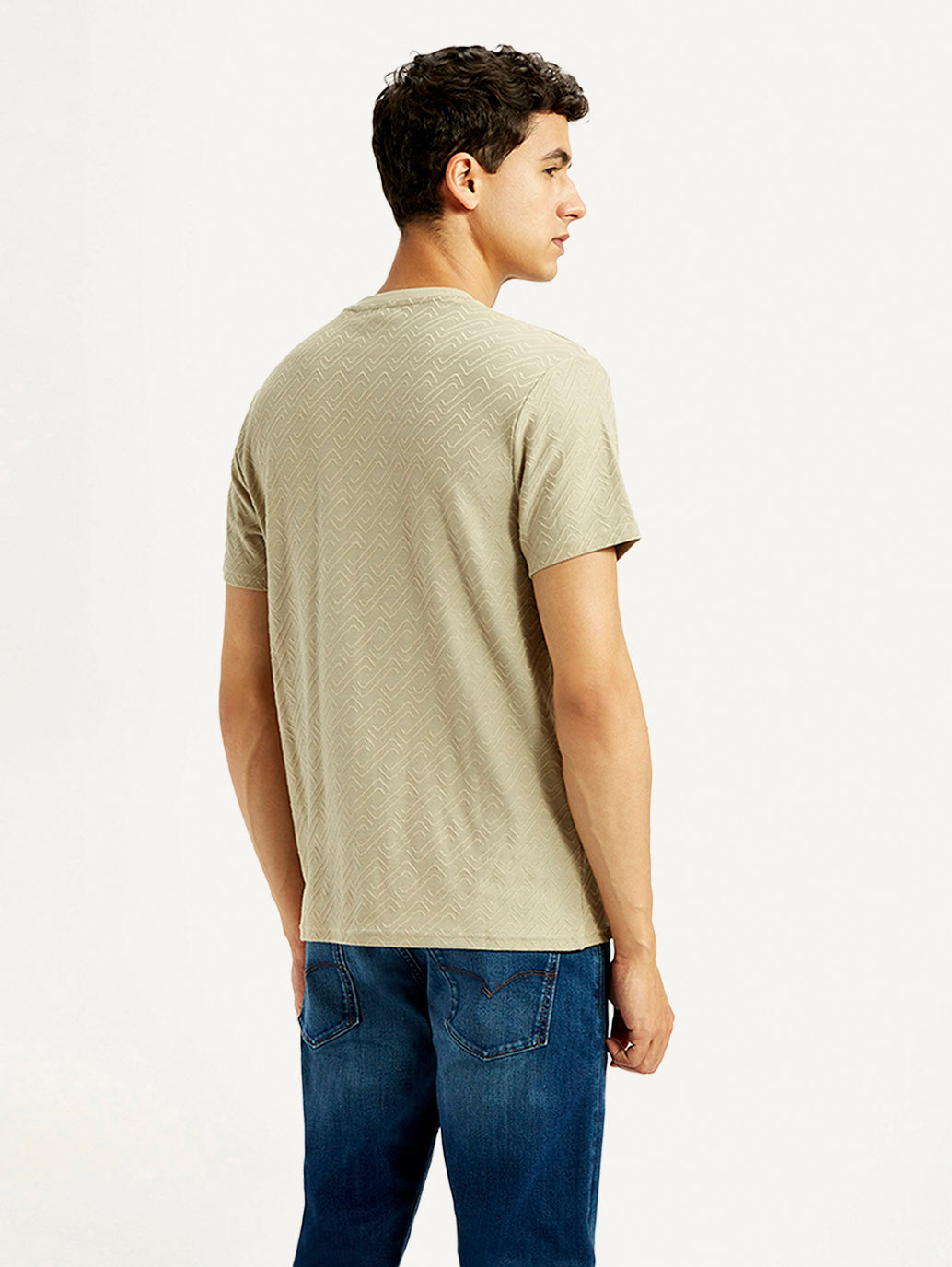 Men's Solid Beige Slim Fit T-shirt - Back View