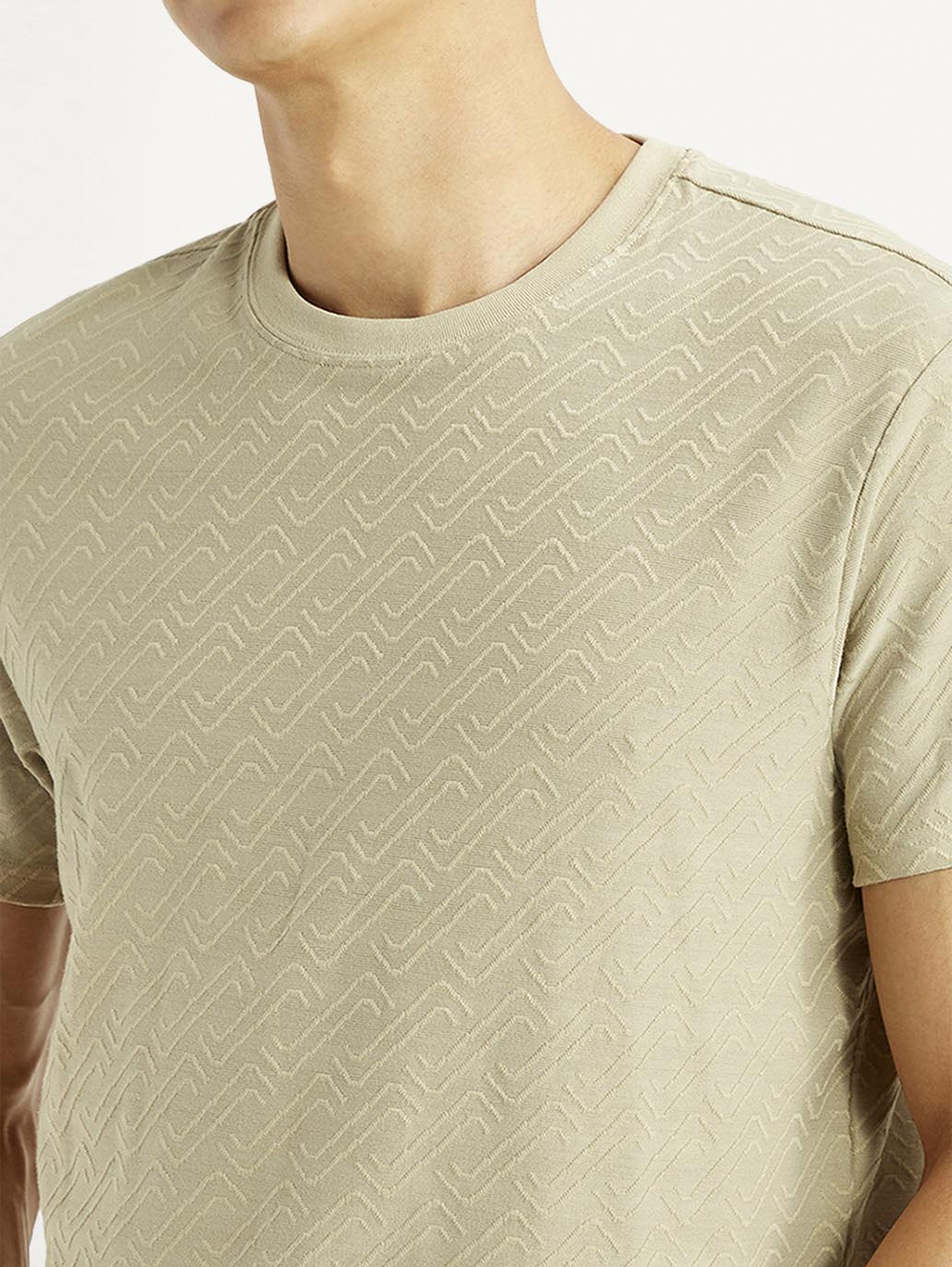 Men's Solid Beige Slim Fit T-shirt - Detail View