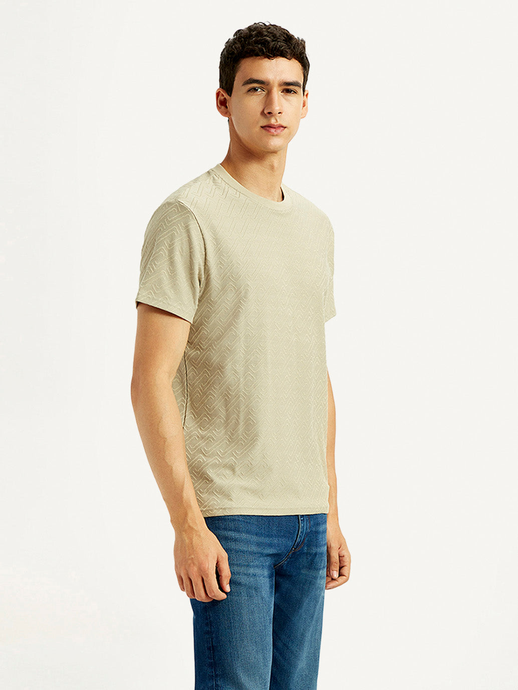 Men's Solid Beige Slim Fit T-shirt - Side View