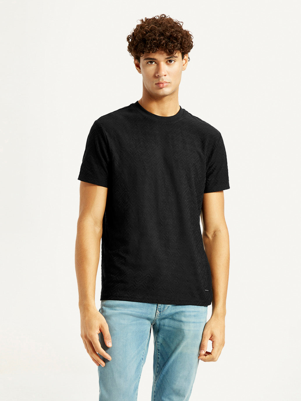 Men's Redloop Solid Black Slim Fit T-shirt - Front View