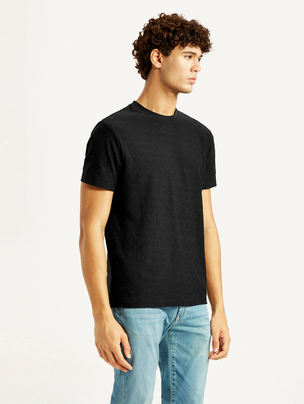 Men's Redloop Solid Black Slim Fit T-shirt - Side View
