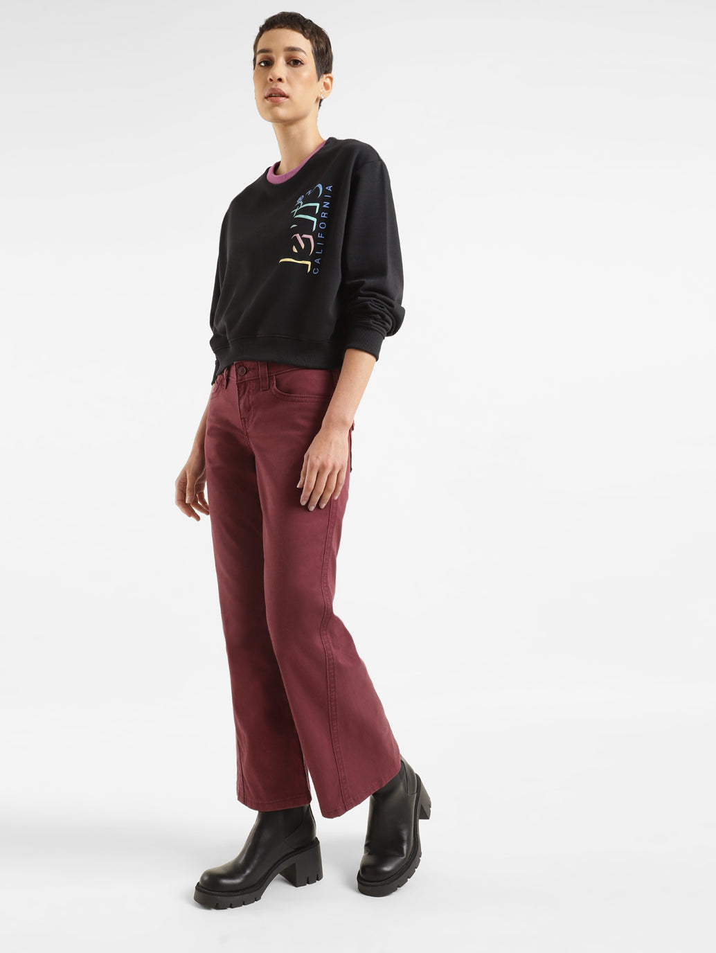 Women's Mid Rise Maroon Relaxed Fit Trousers