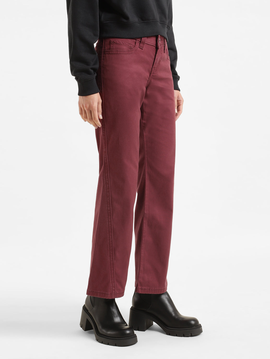 Women's Mid Rise Maroon Relaxed Fit Trousers