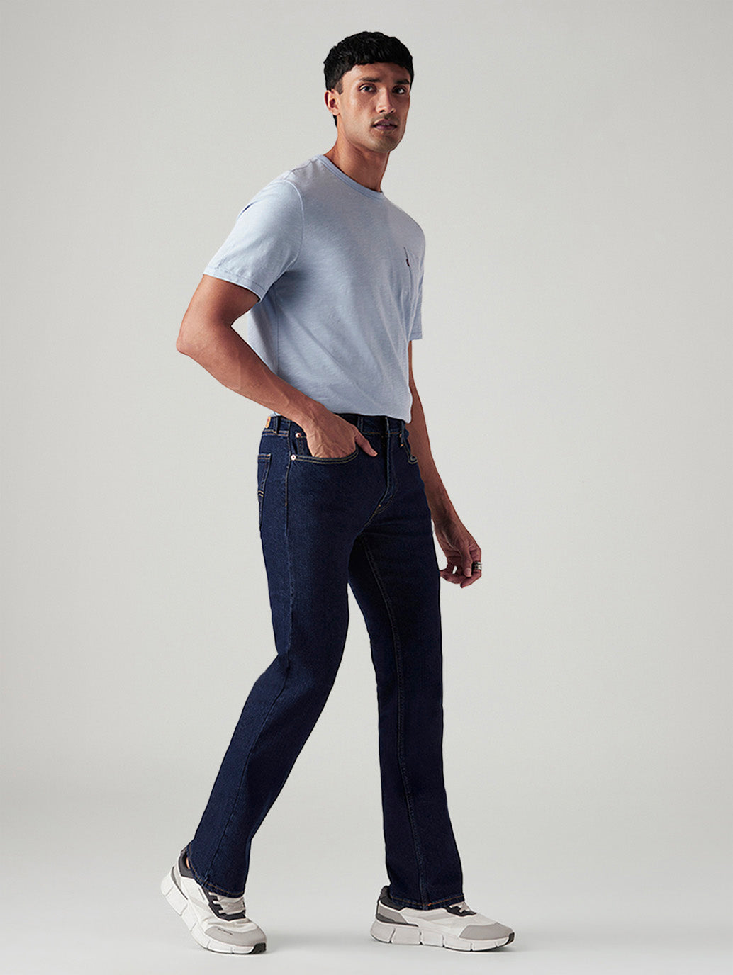 Men's 527 Dark Blue Bootcut Fit Mid Rise Jeans - Side View