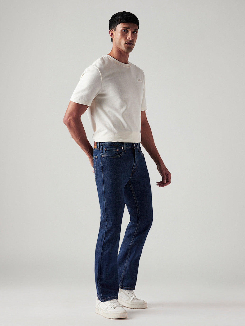 Men's 527 Dark Blue Bootcut Fit Mid Rise Jeans - Side View