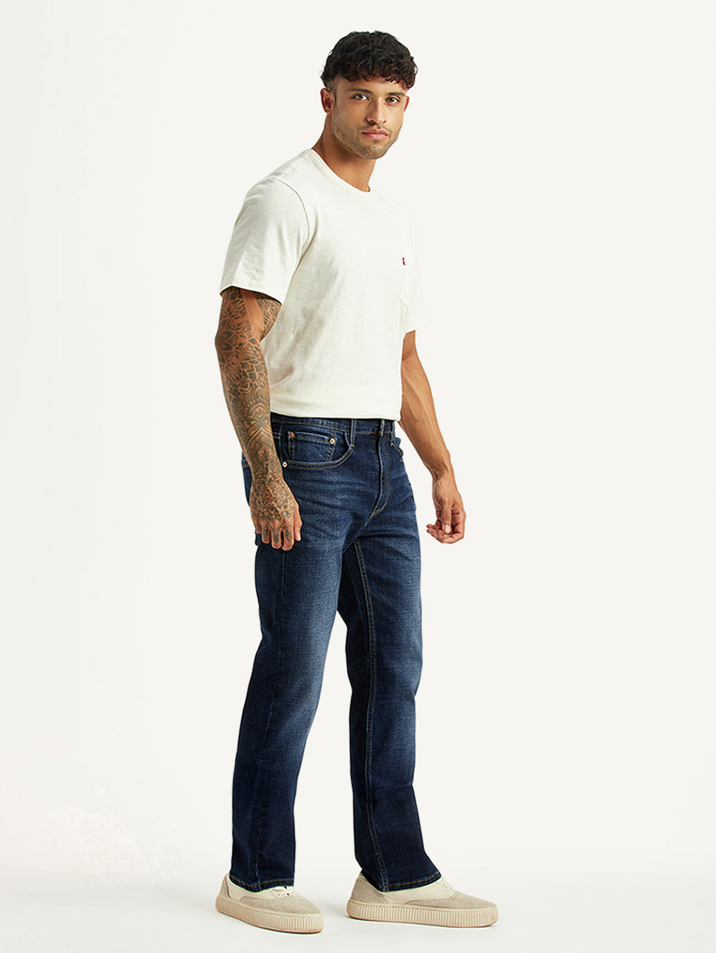Men's 527 Dark Blue Bootcut Mid Rise Jeans - Side View