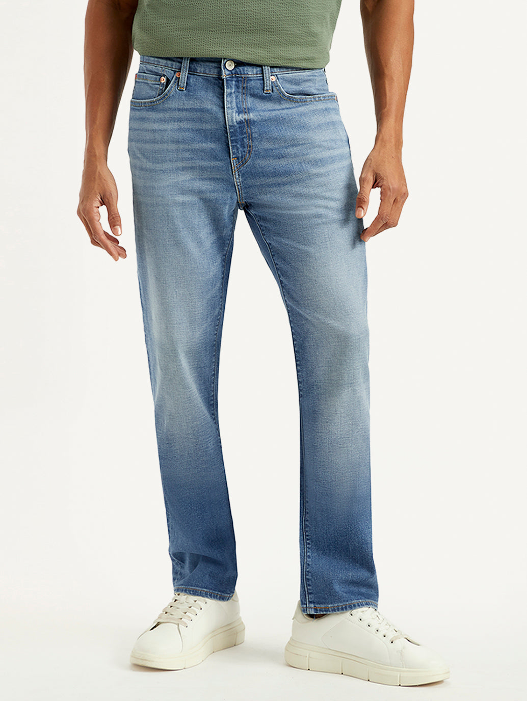 Men's 541 Blue Athletic Tapered Fit Mid Rise Linen Jeans - Front View