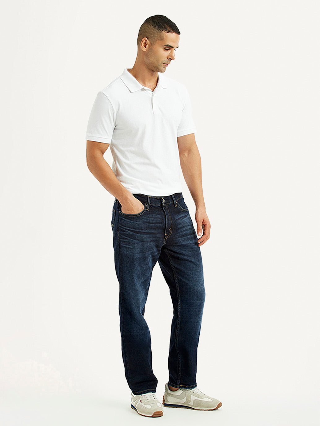 Men's 541 Dark Blue Regular Tapered Fit Mid Rise Jeans - Side View