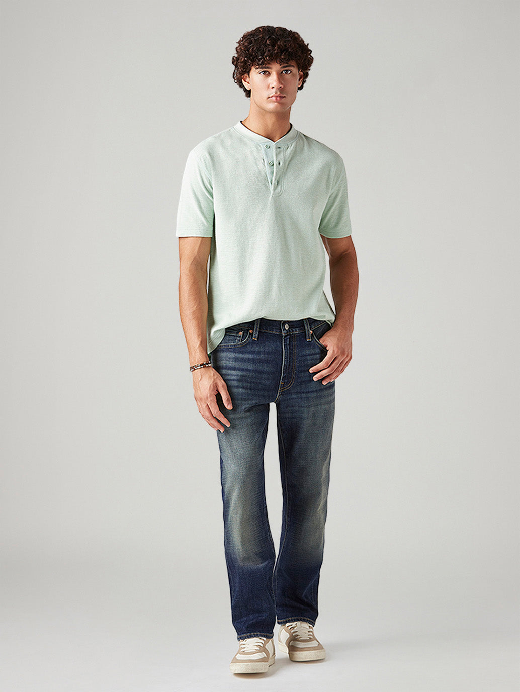 Men's 541 Dark Indigo Athletic Tapered Fit Mid Rise Selvedge Jeans - Styleshot View
