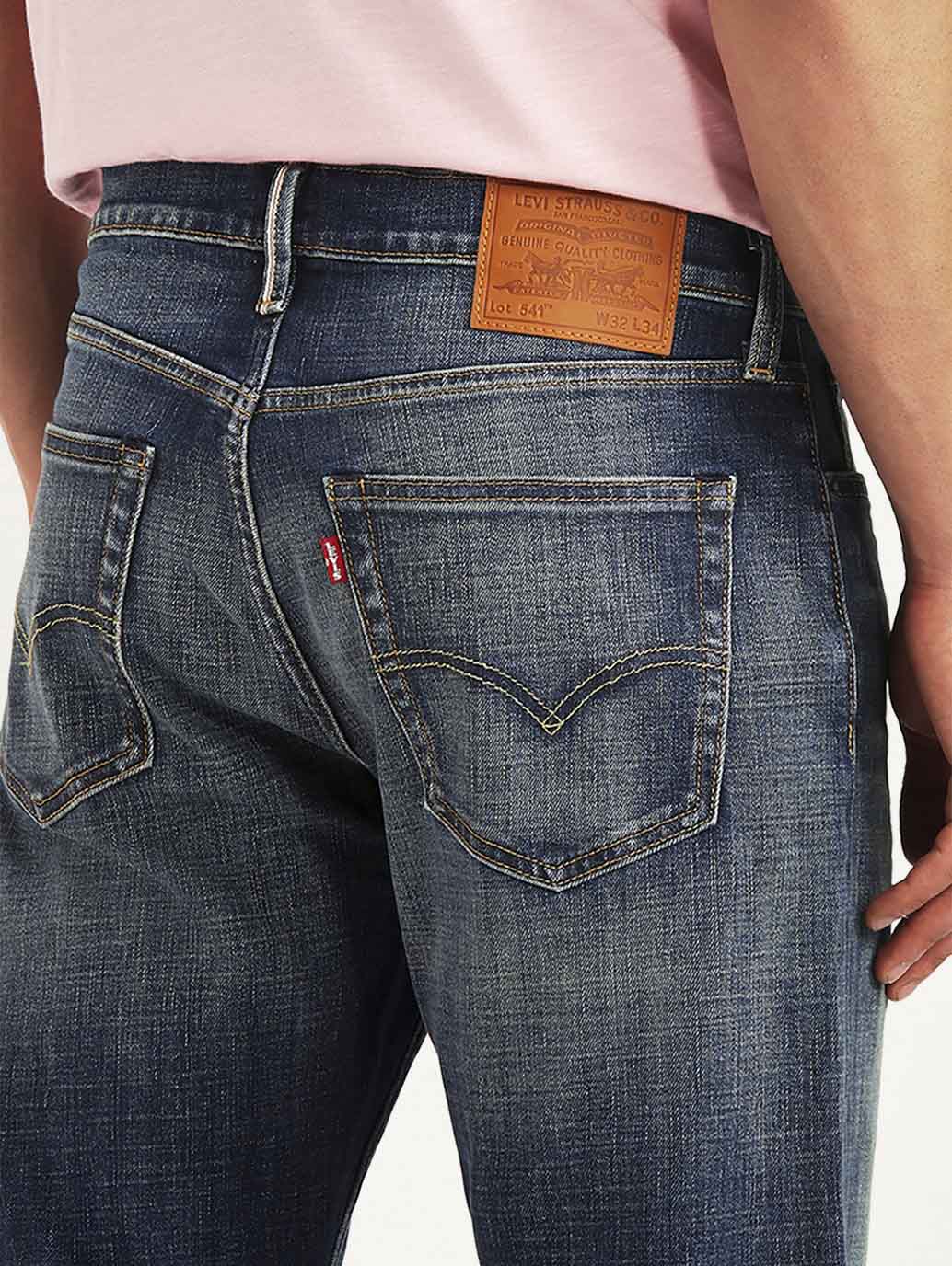 Men's Tinted 541 Navy Athletic Tapered Fit Mid Rise Selvedge Jeans - Detail View