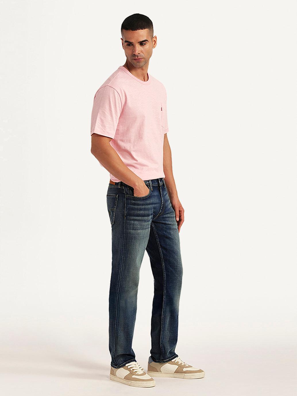 Men's Tinted 541 Navy Athletic Tapered Fit Mid Rise Selvedge Jeans - Side View