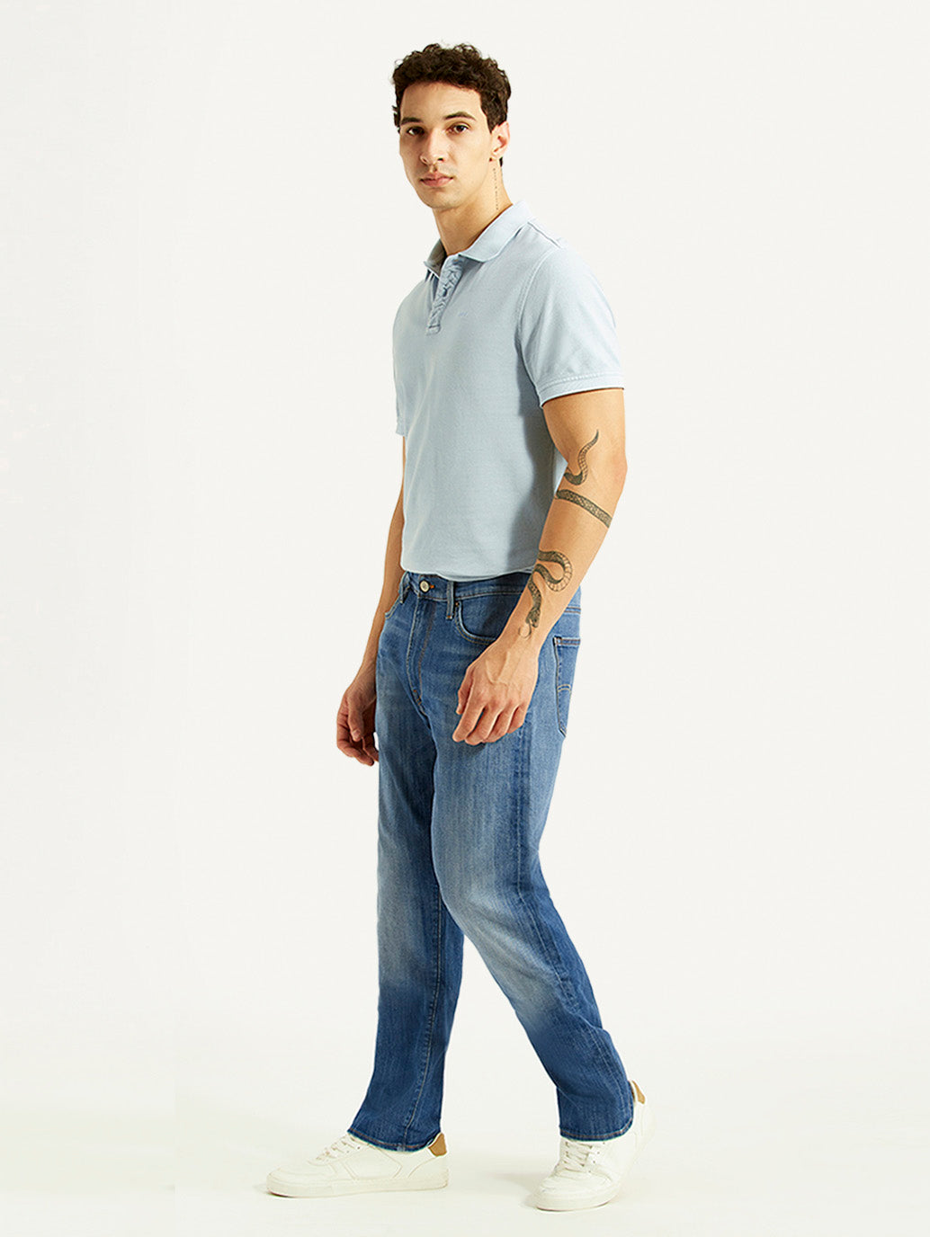 Men's 541 Blue Athletic Tapered Fit Mid Rise Selvedge Jeans - Styleshot View