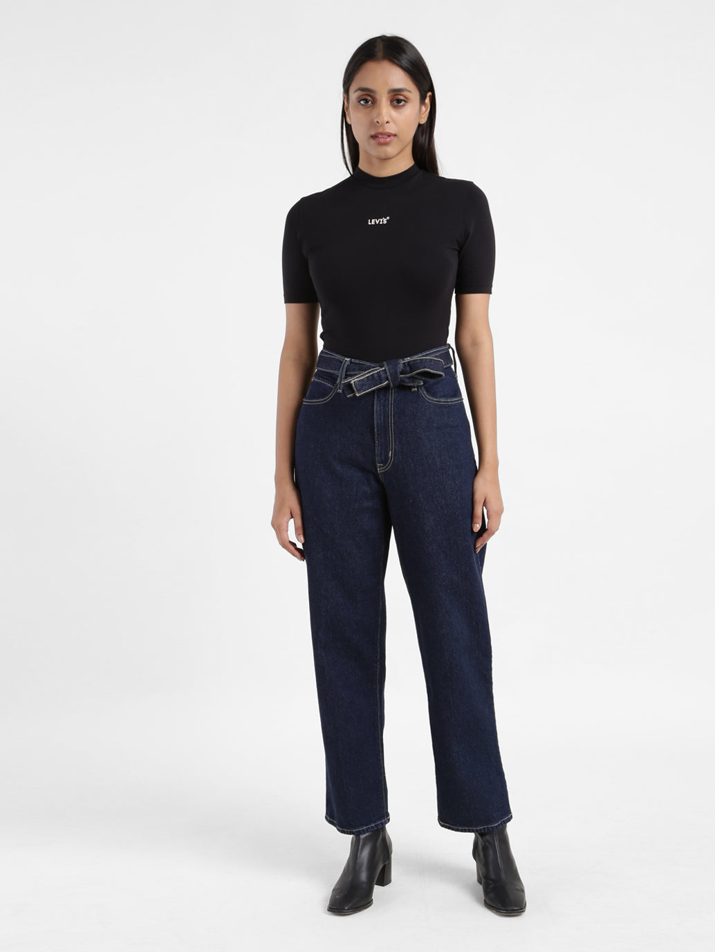 Women's 94 Navy Blue Baggy Fit Mid Rise Jeans