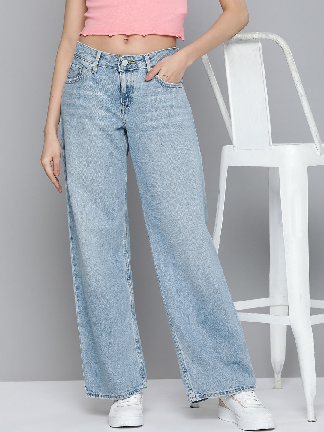Women's Blue Loose Fit High Rise Jeans