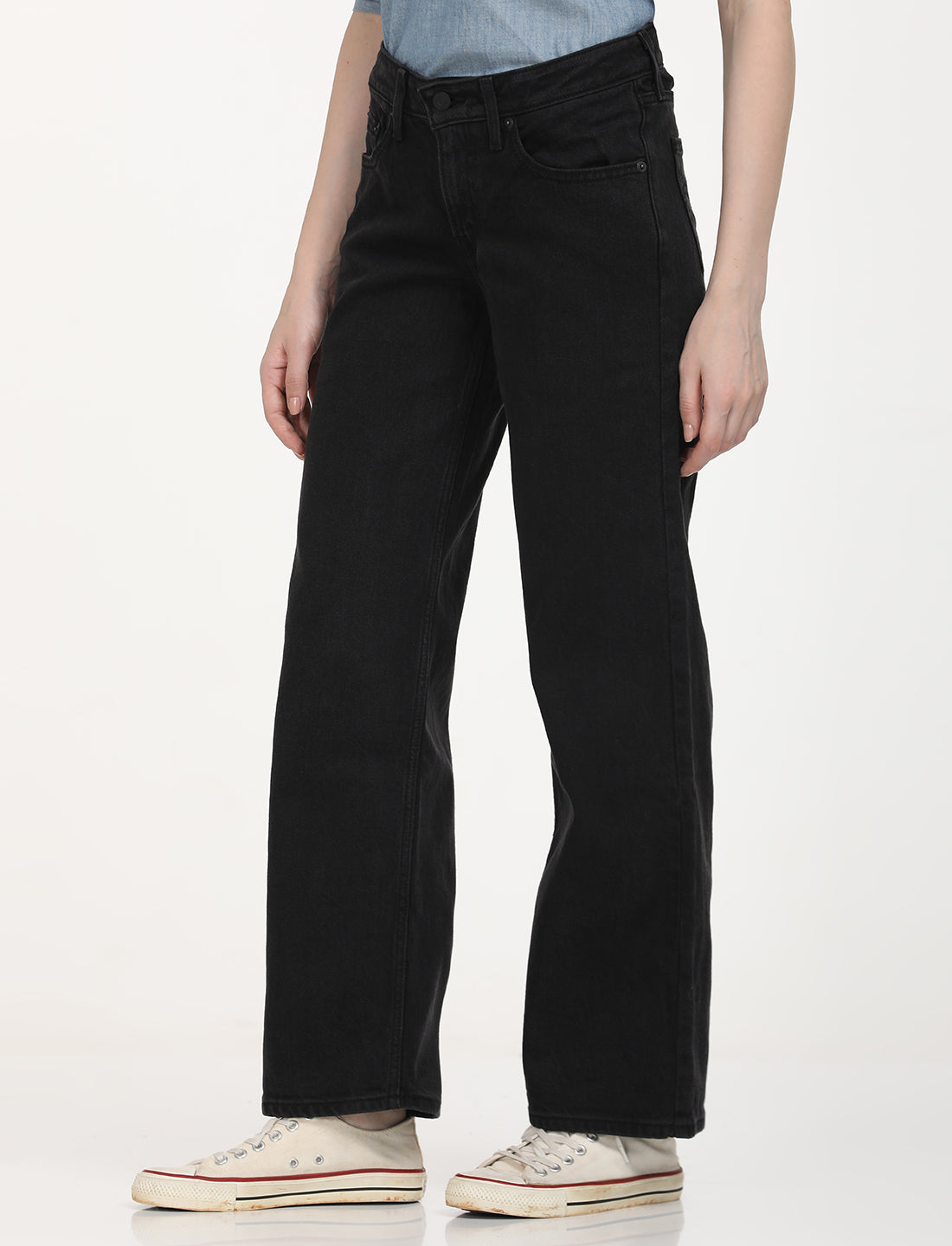 Women's Black Loose Fit Low Rise Jeans