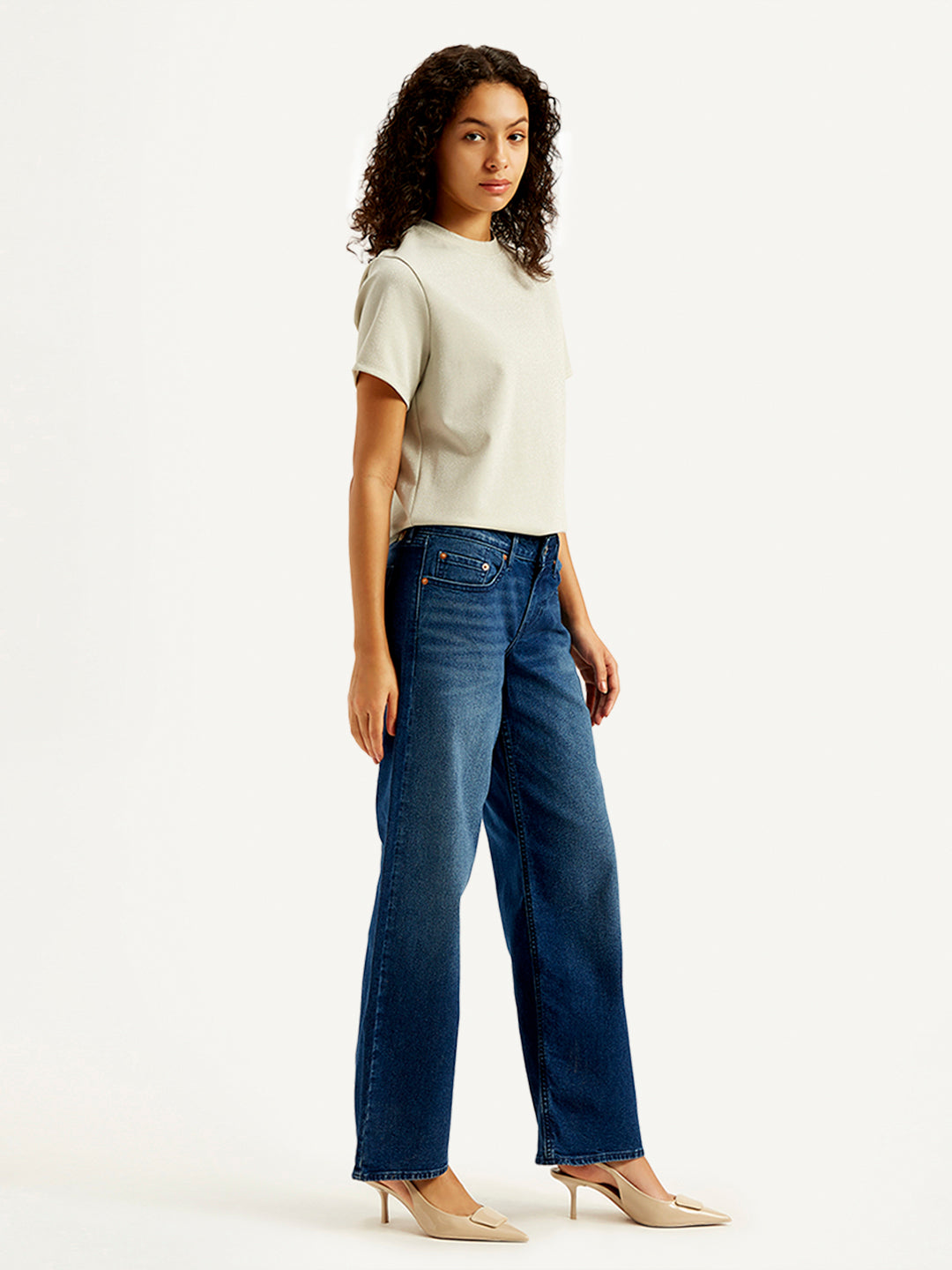 Women's Low Rise Loose Fit Blue Jeans