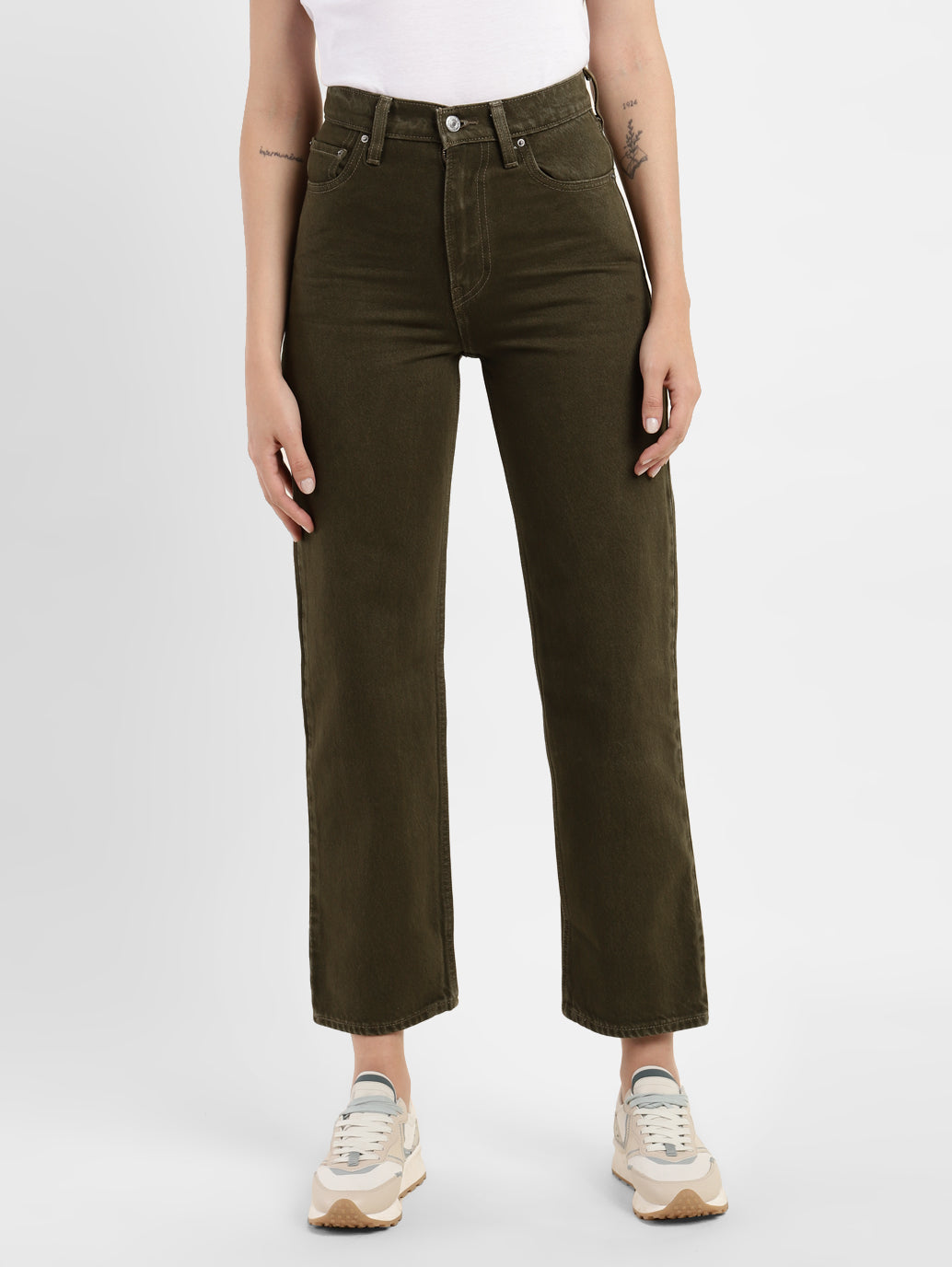 Women's Brown Ribcage Straight Fit High Rise Jeans