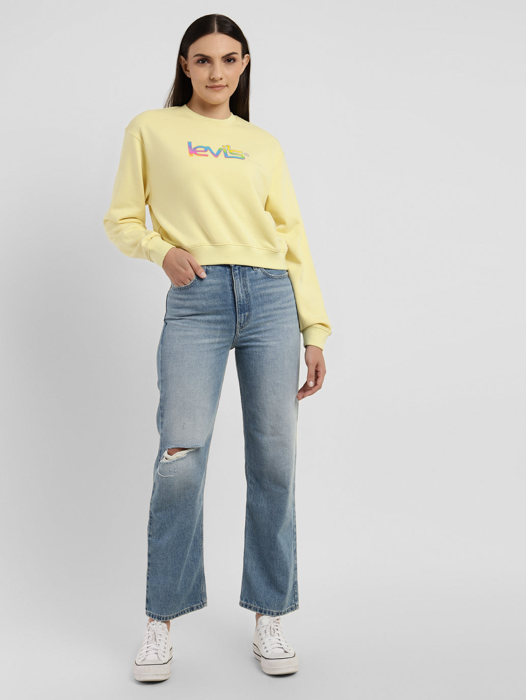 Women's Blue Ribcage Straight Fit High Rise Jeans