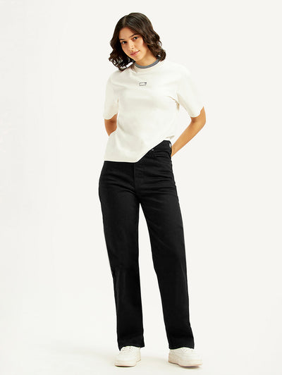 Women's Black Ribcage Straight Fit High Rise Jeans