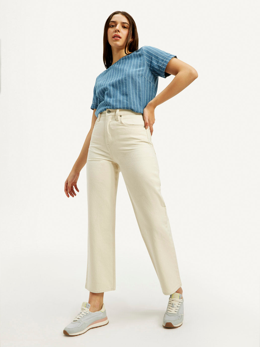 Women's Cream Ribcage Straight Fit High Rise Jeans