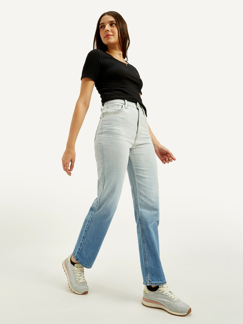 Women's Blue Ribcage Straight Fit High Rise Jeans