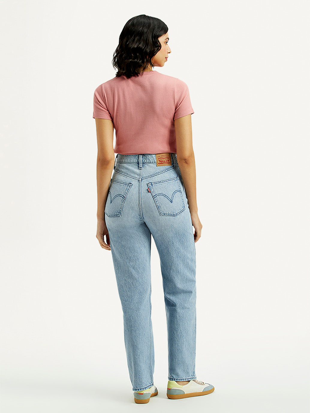 Women's Light Indigo Ribcage Straight Fit High Rise Jeans - Back View