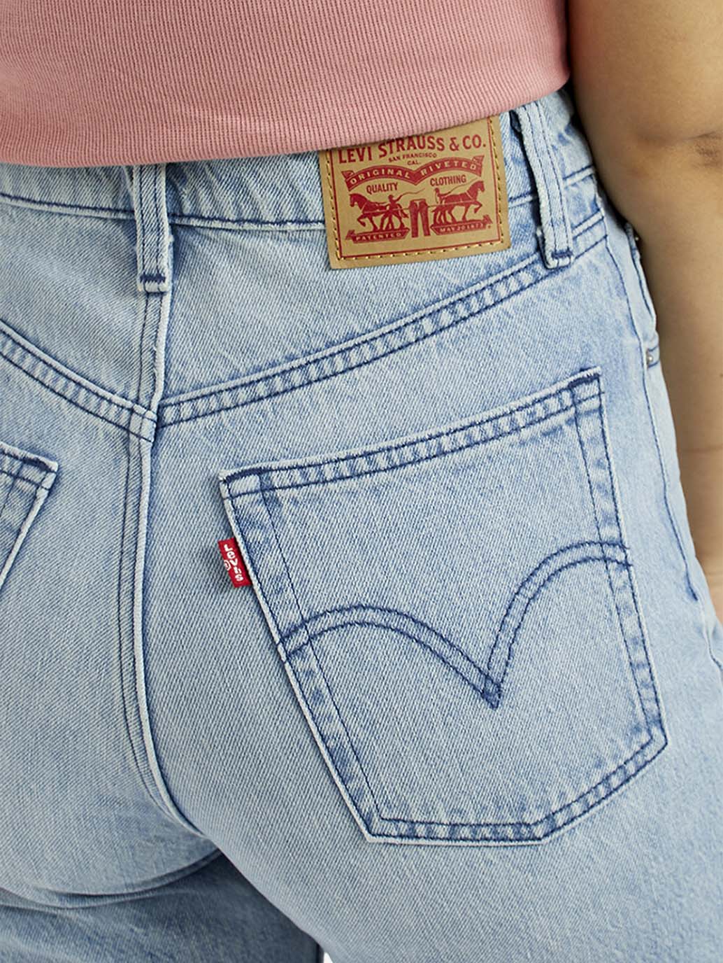 Women's Light Indigo Ribcage Straight Fit High Rise Jeans - Detail View