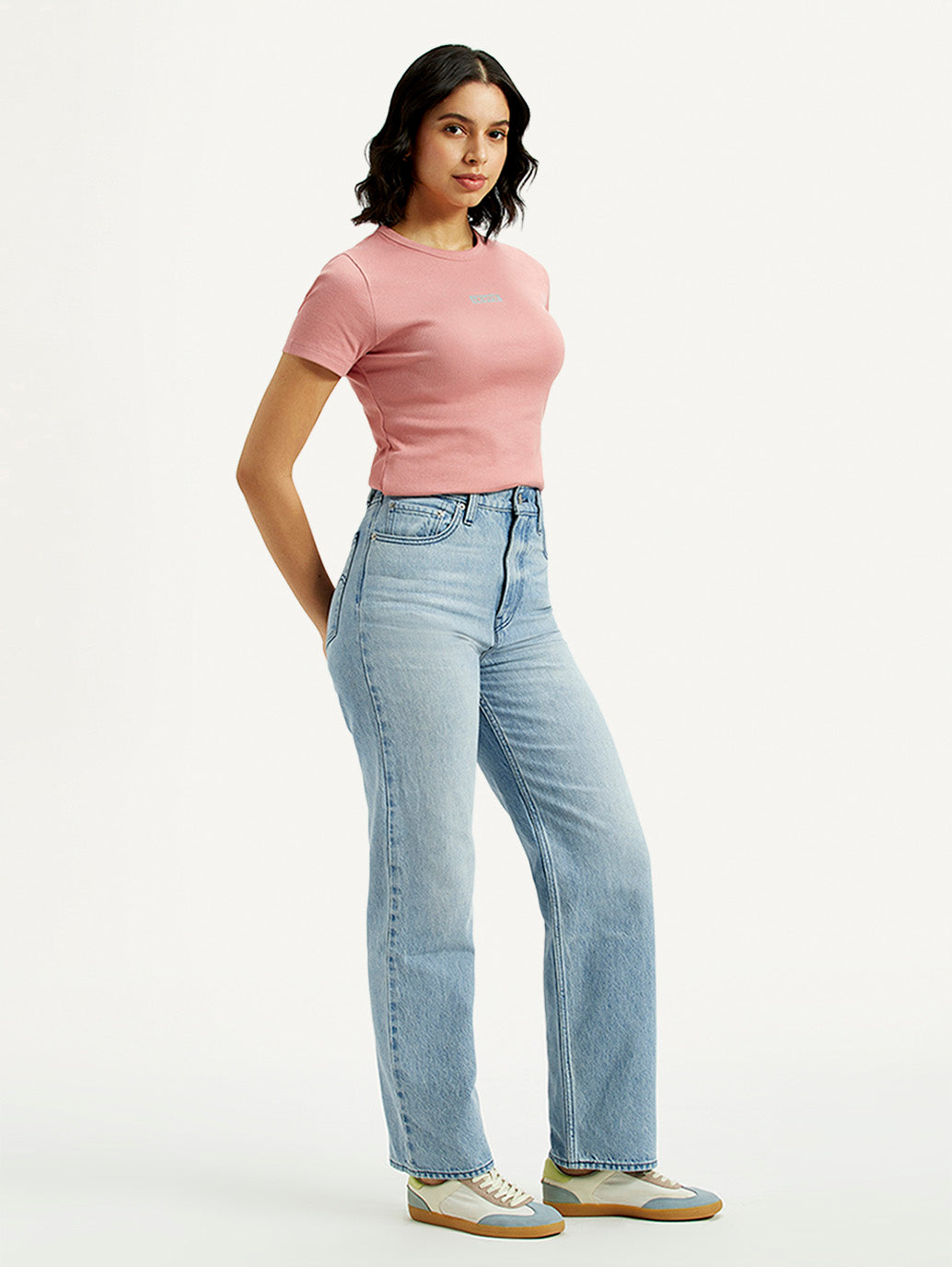 Women's Light Indigo Ribcage Straight Fit High Rise Jeans - Side View