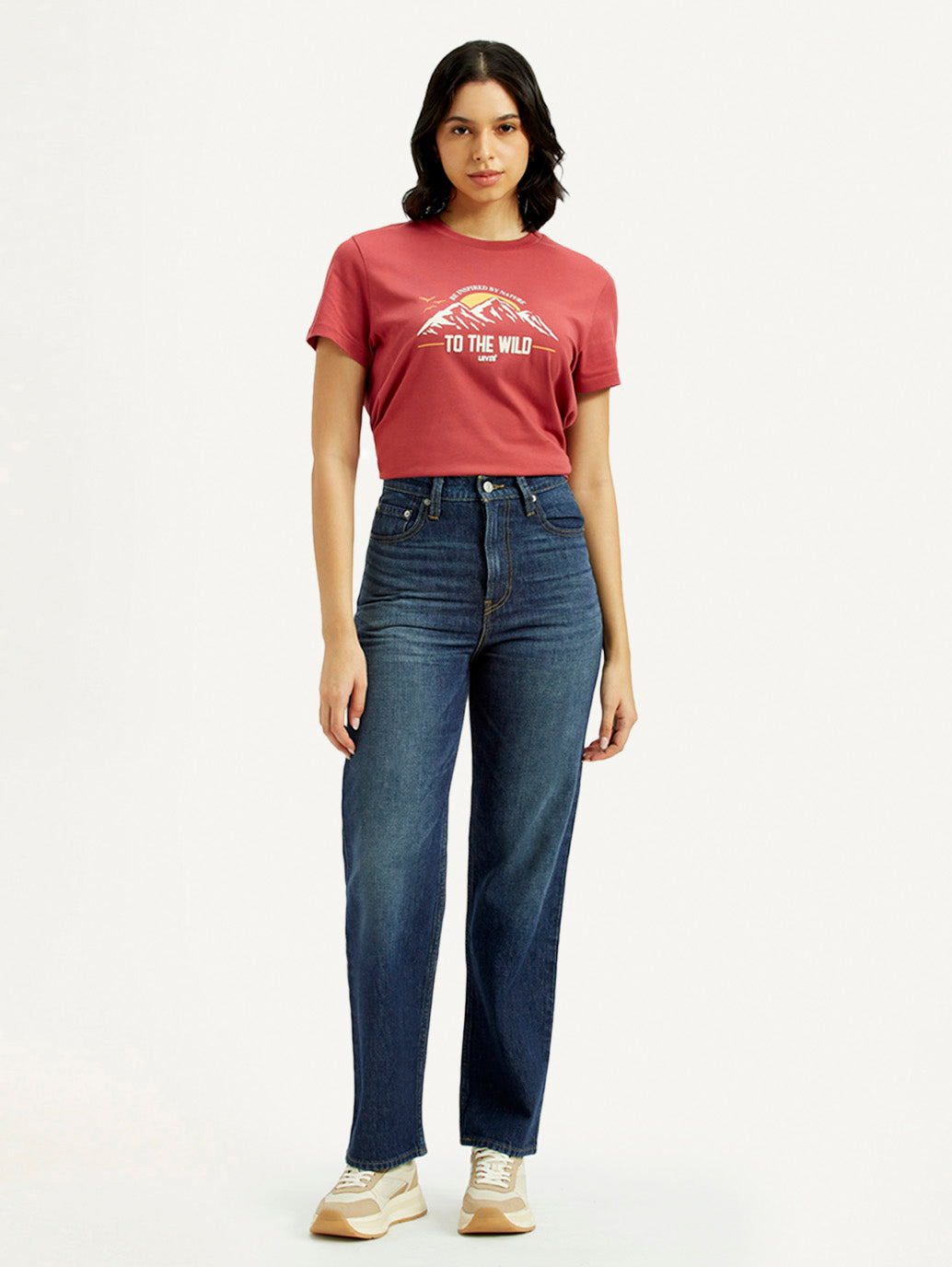 Women's Dark Indigo Ribcage Straight Fit High Rise Jeans - Front View