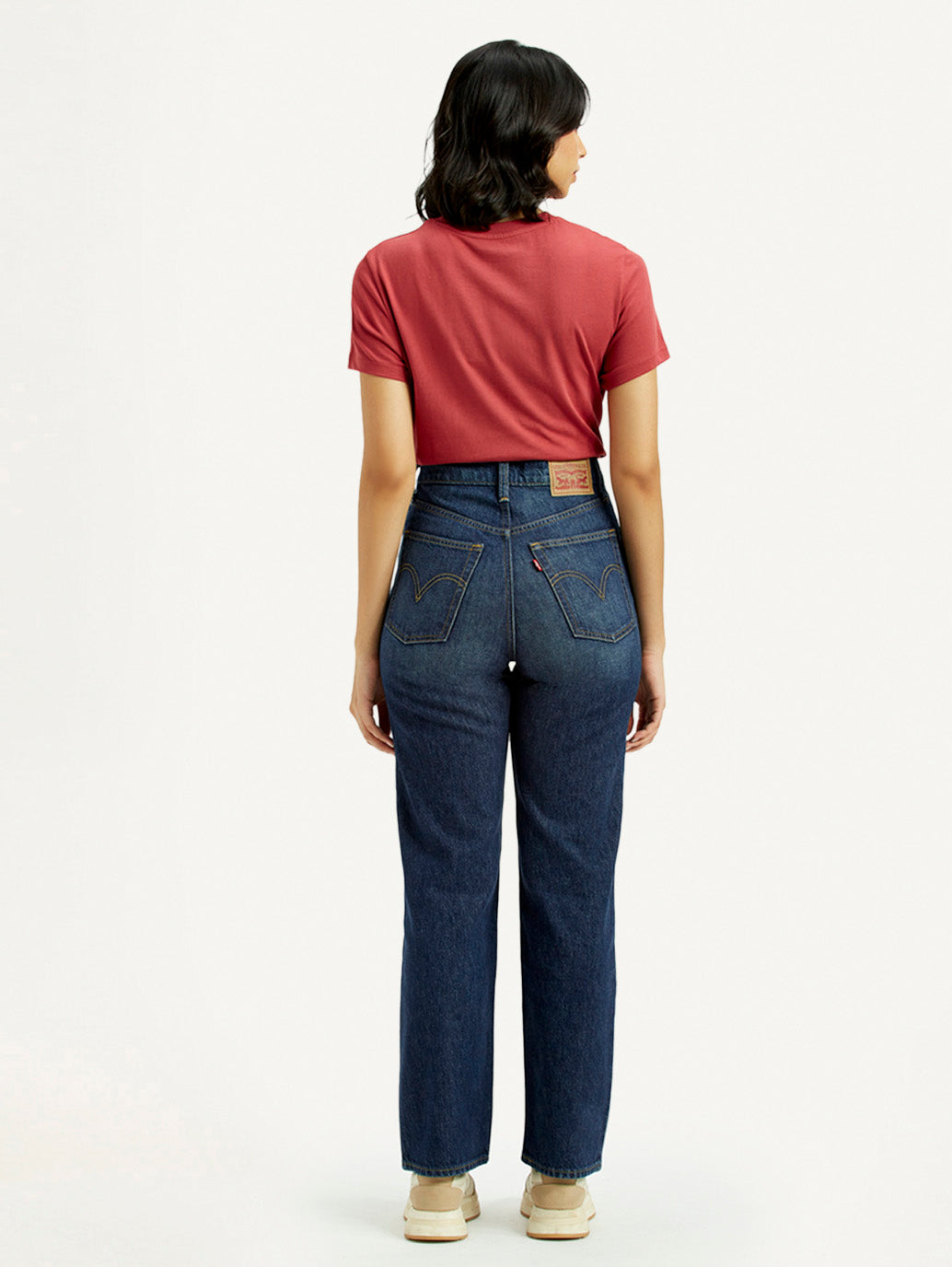 Women's Dark Indigo Ribcage Straight Fit High Rise Jeans - Back View