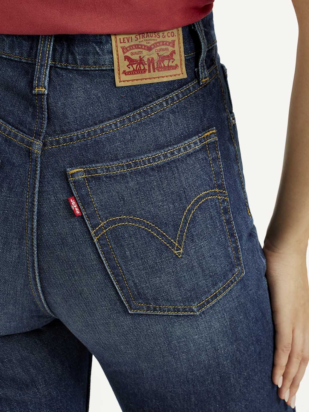 Women's Dark Indigo Ribcage Straight Fit High Rise Jeans - Detail View