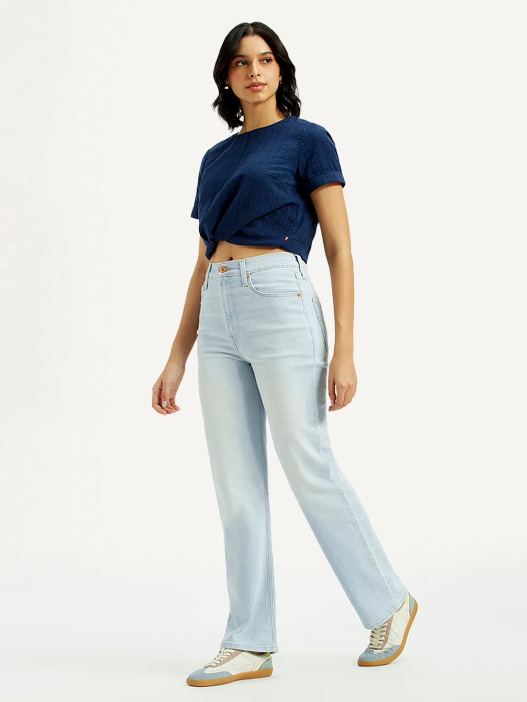 Women's Light Blue Ribcage Straight Fit High Rise Jeans - Styleshot View