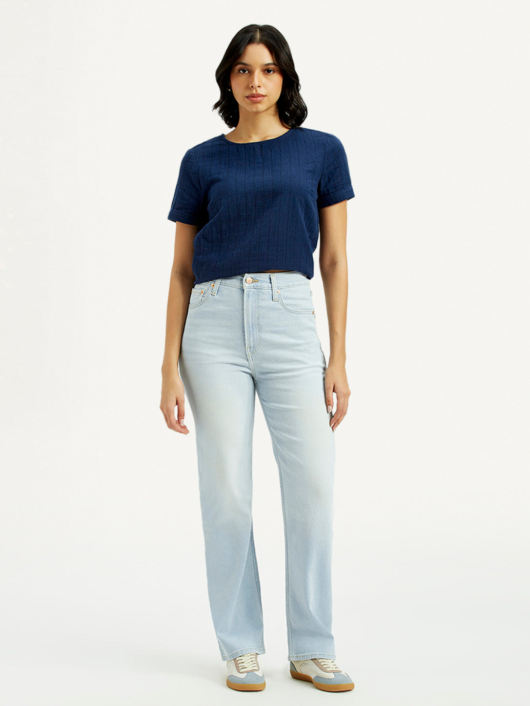 Women's Light Blue Ribcage Straight Fit High Rise Jeans - Front View