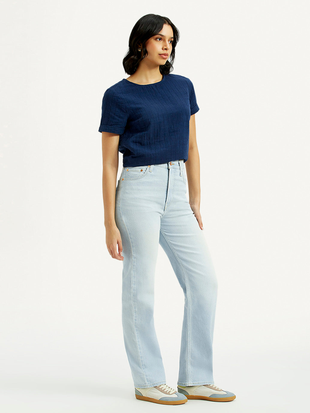 Women's Light Blue Ribcage Straight Fit High Rise Jeans - Side View