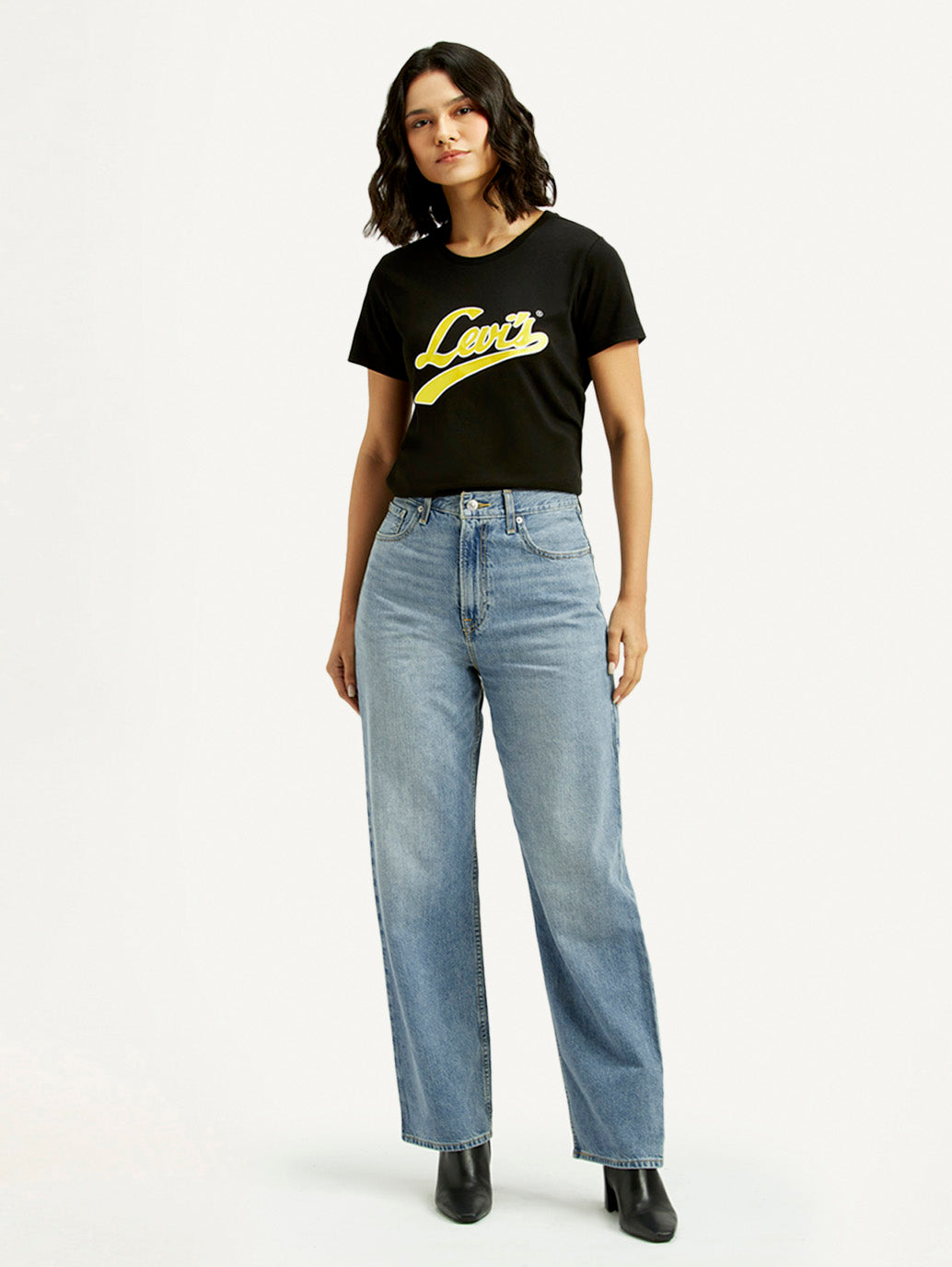 Women's Light Blue Ribcage Straight Fit High Rise Jeans - Front View