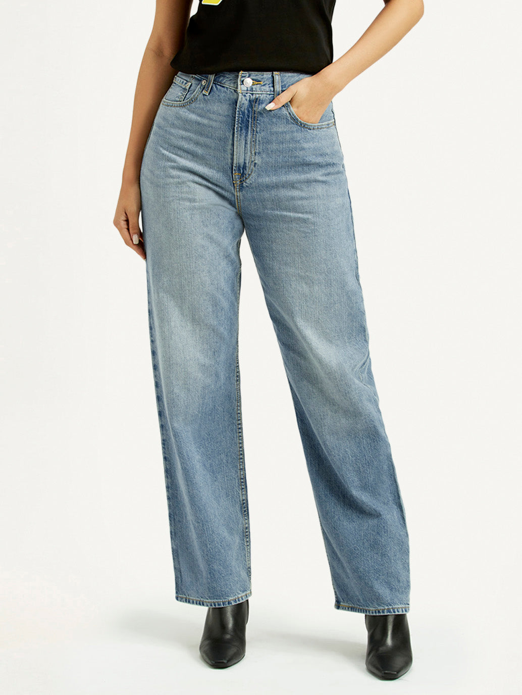 Women's Light Blue Ribcage Straight Fit High Rise Jeans - Front View