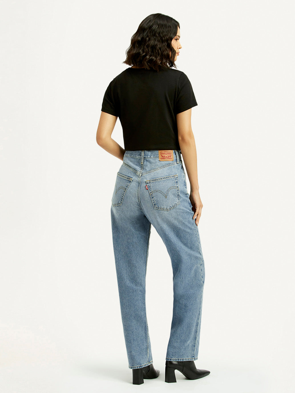 Women's Light Blue Ribcage Straight Fit High Rise Jeans - Back View