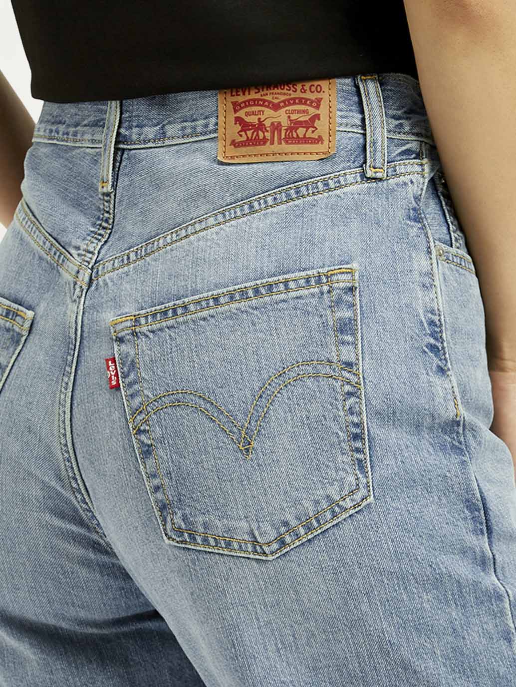 Women's Light Blue Ribcage Straight Fit High Rise Jeans - Detail View