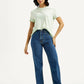 Women's Med Indigo Ribcage Straight Fit High Rise Jeans - Styleshot View