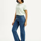 Women's Med Indigo Ribcage Straight Fit High Rise Jeans - Side View