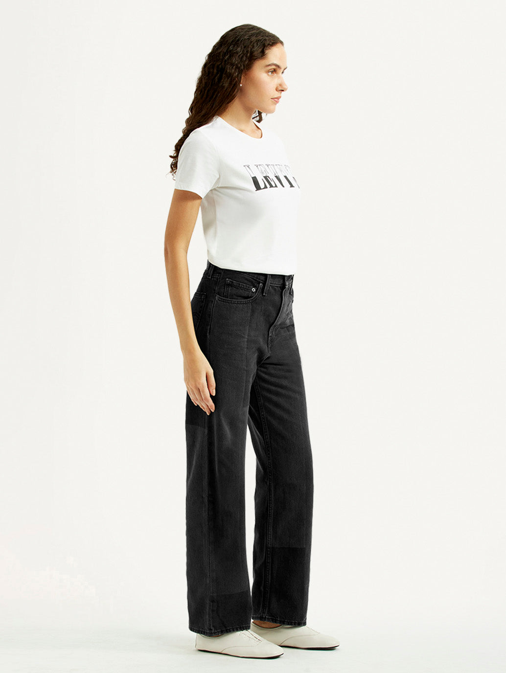 Women's Charcoal Grey Ribcage Straight Fit High Rise Jeans - Side View