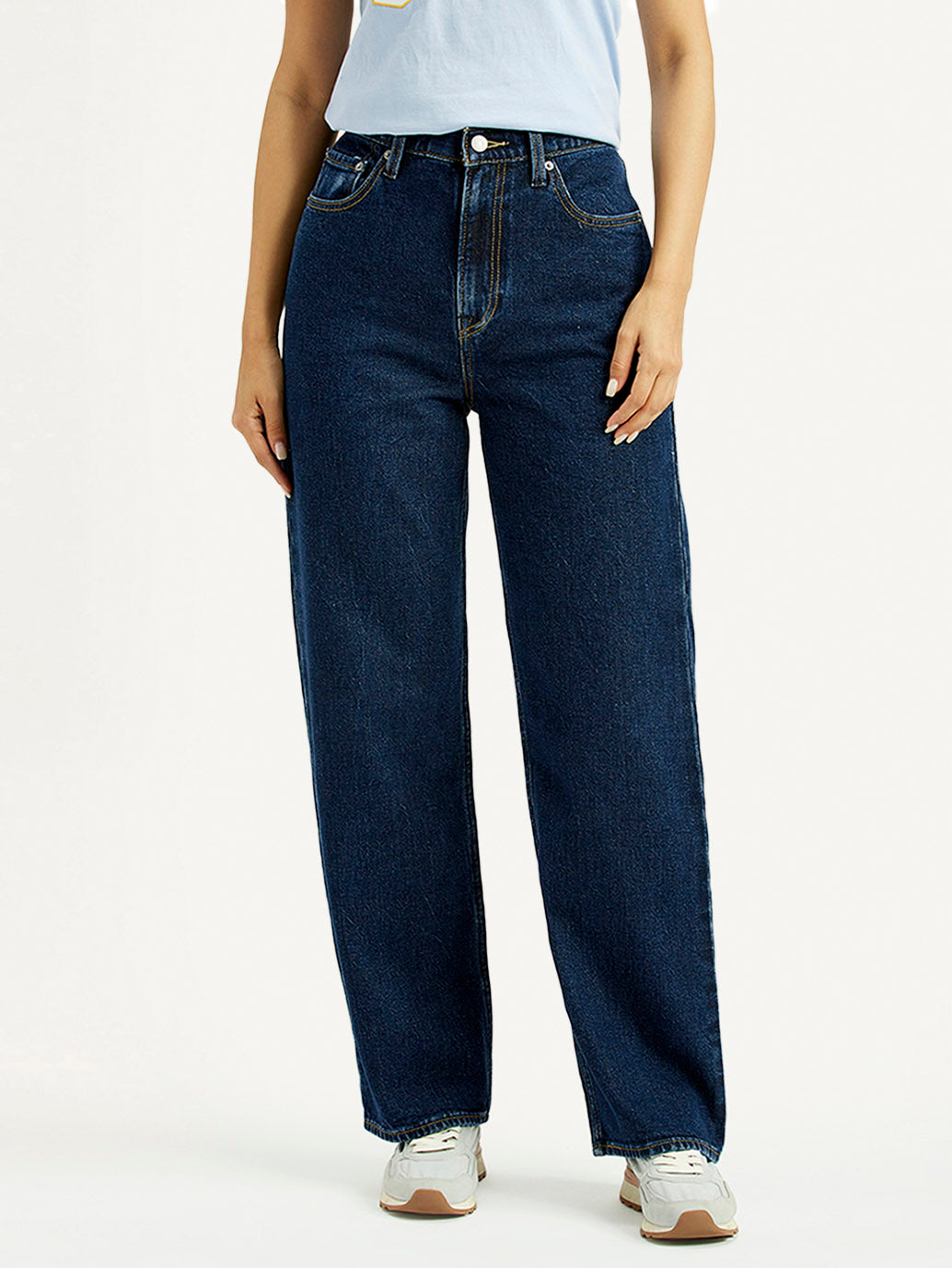 Women's Indigo Ribcage Straight Fit High Rise Jeans - Front View