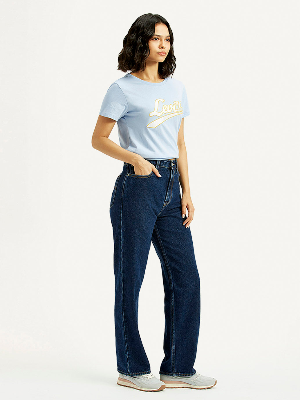 Women's Indigo Ribcage Straight Fit High Rise Jeans - Side View