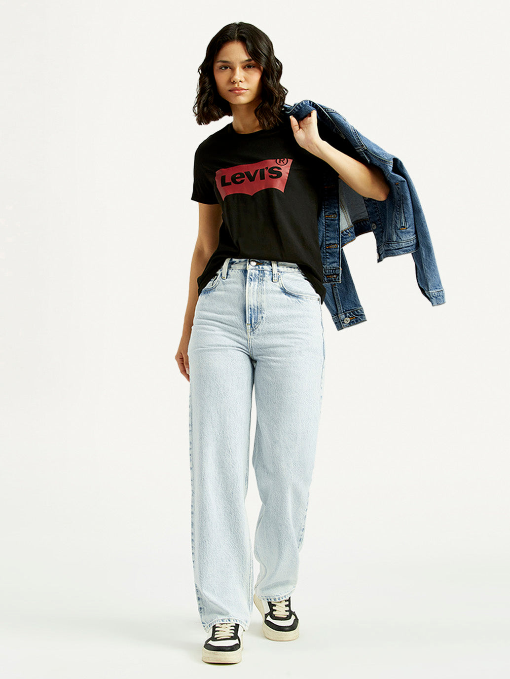 Women's Light Blue Ribcage Straight Fit High Rise Jeans - Styleshot View