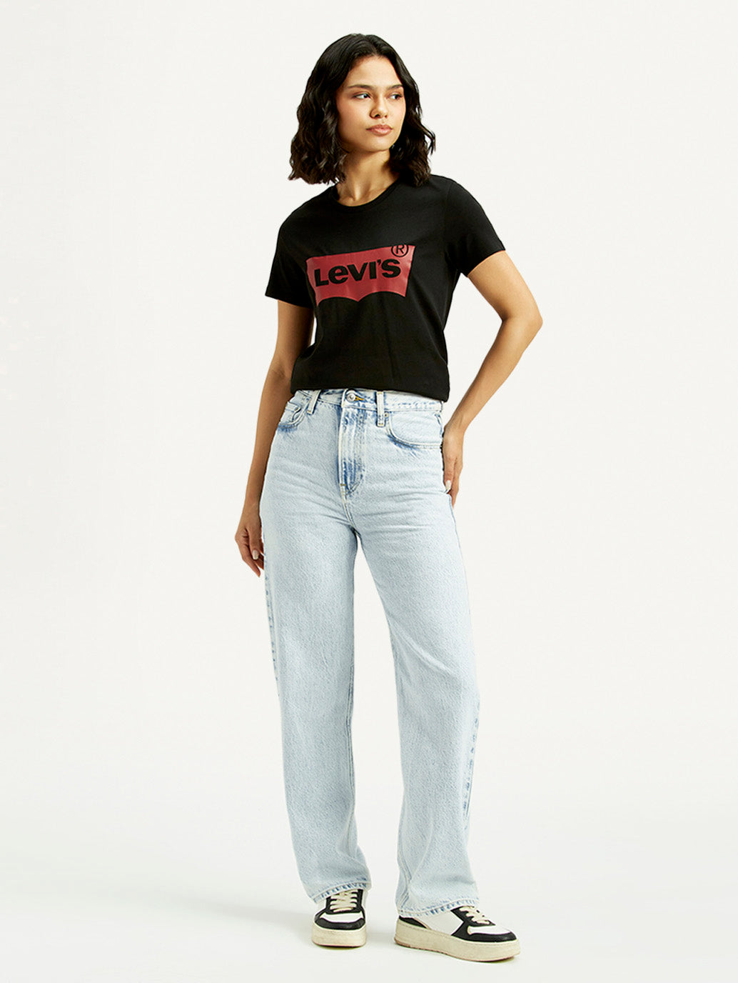 Women's Light Blue Ribcage Straight Fit High Rise Jeans - Front View