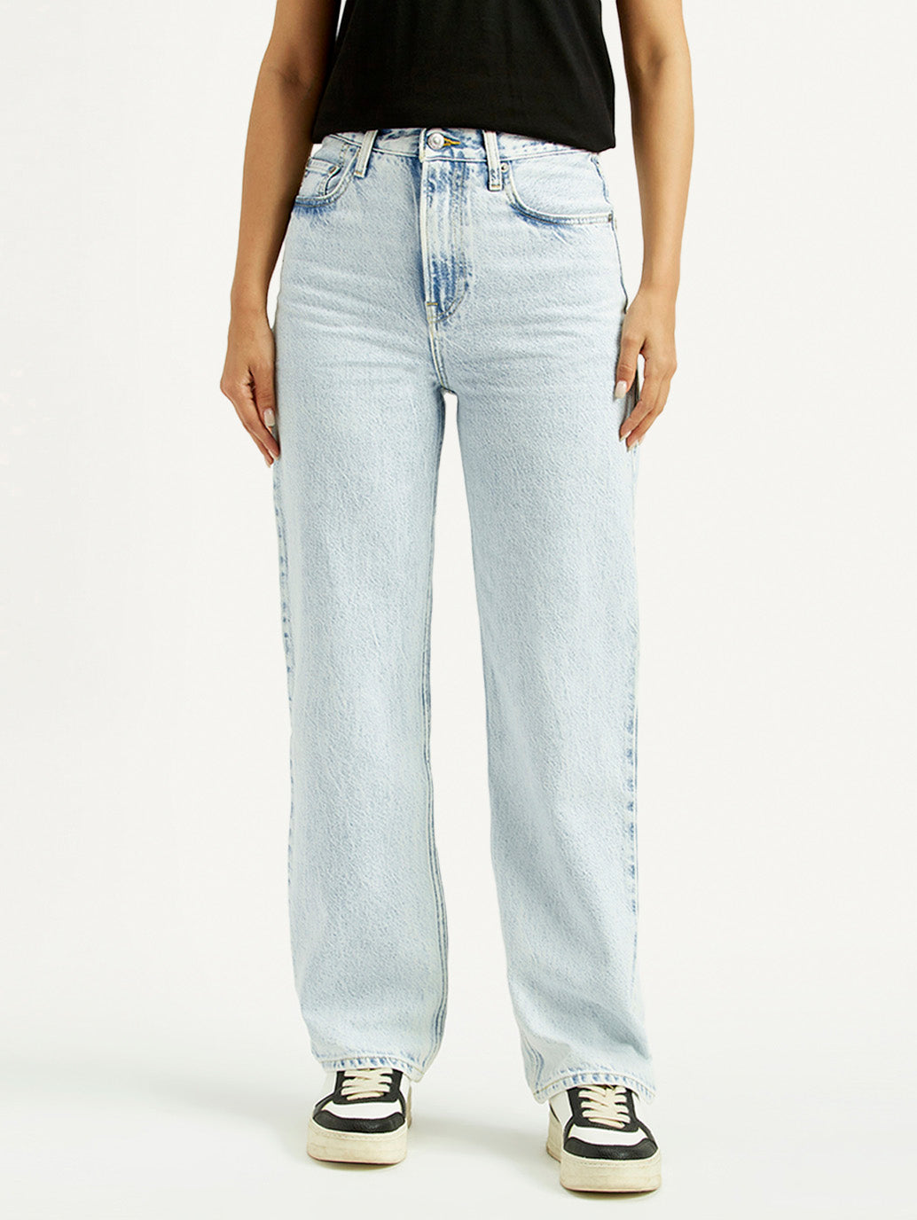 Women's Light Blue Ribcage Straight Fit High Rise Jeans - Front View