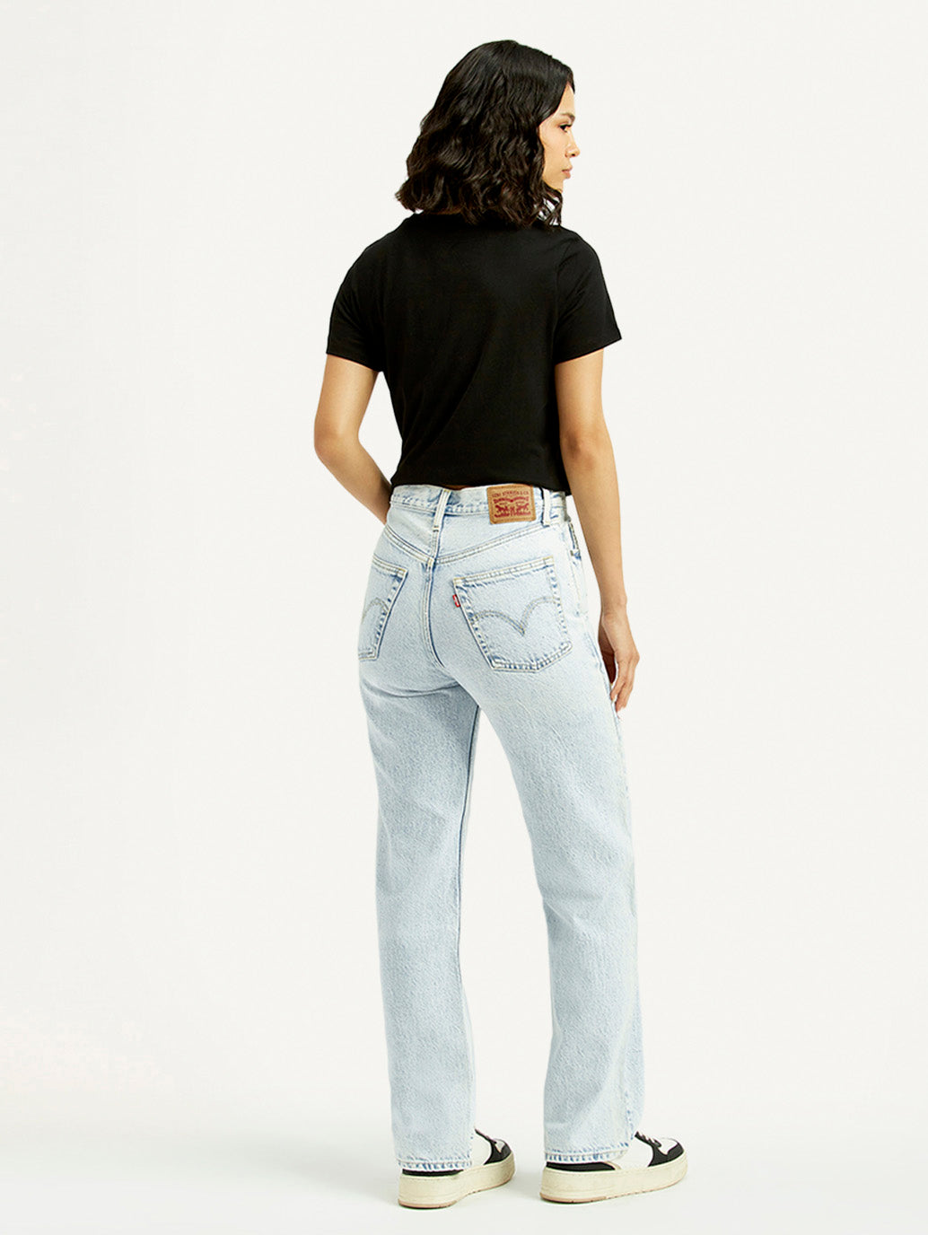 Women's Light Blue Ribcage Straight Fit High Rise Jeans - Back View