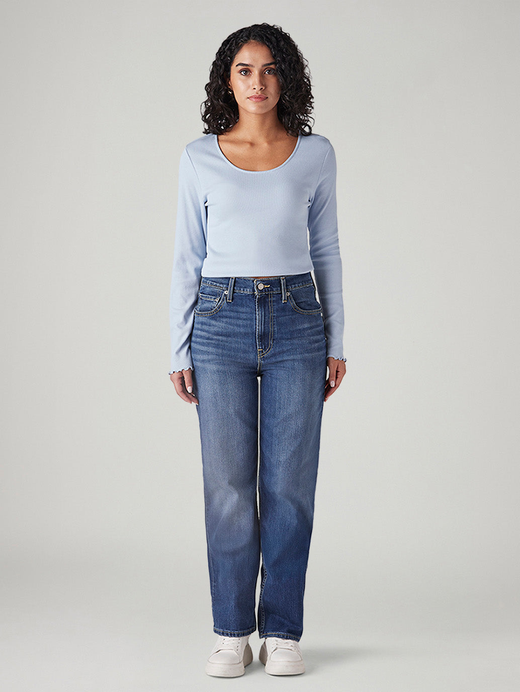 Women's Blue Ribcage Straight Fit High Rise Jeans - Front View