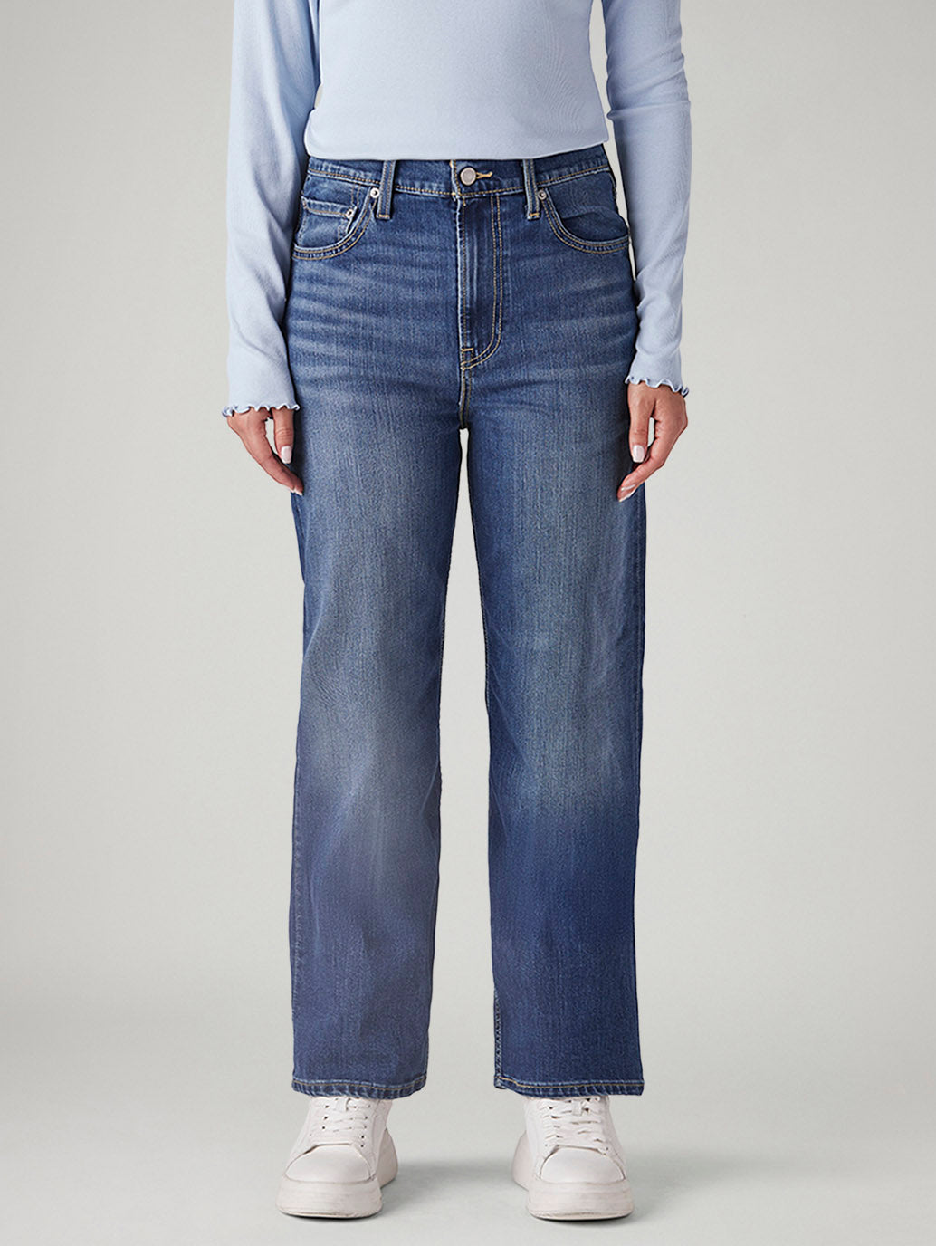 Women's Blue Ribcage Straight Fit High Rise Jeans - Front View